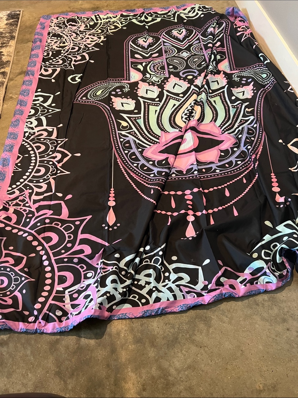 Black Hamsa Mandala  blanket & pillow cases with Pastel Accents